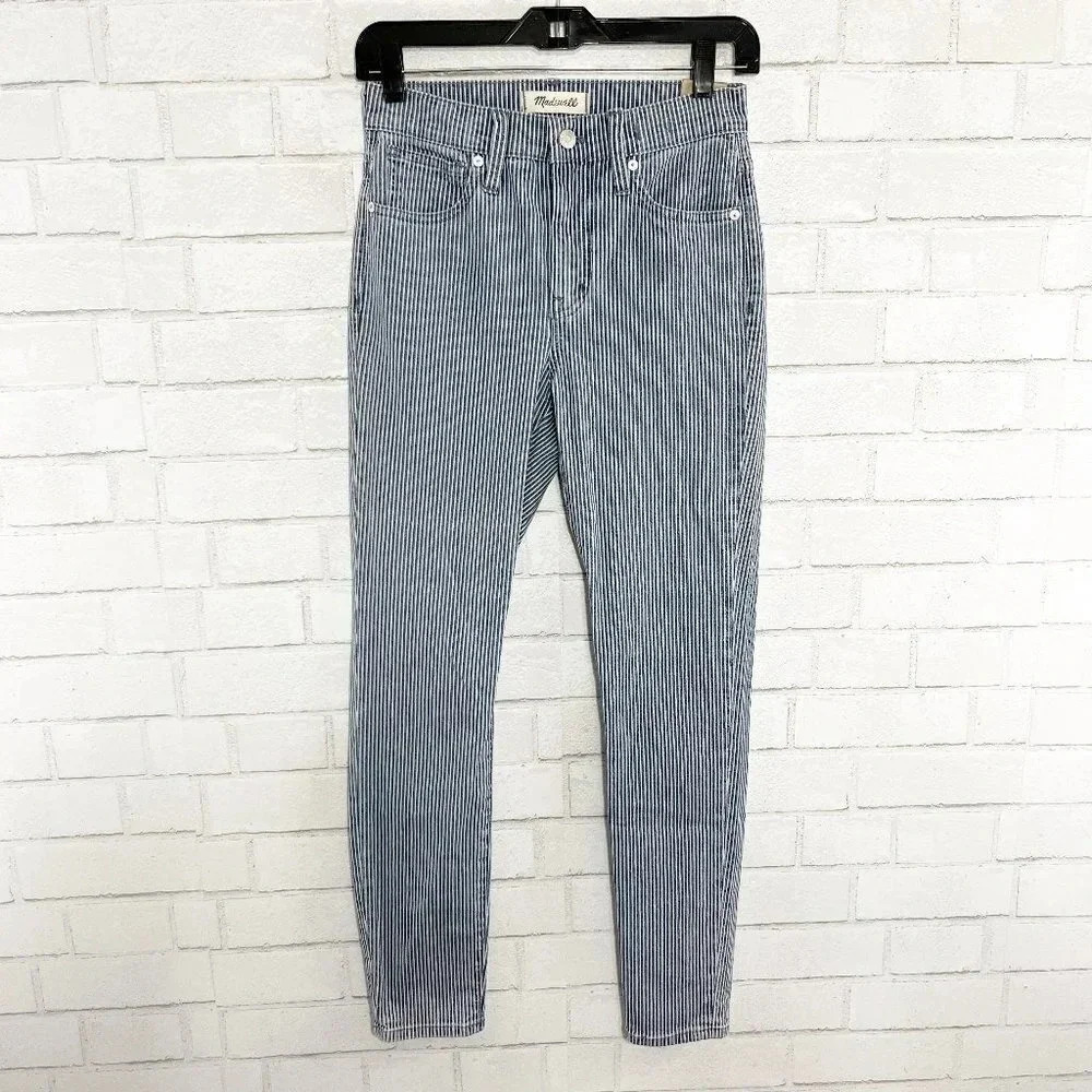 Madewell Blue & White Pinstripe 9" High Rise Skinny Jeans Women's Waist Size 25